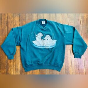 Vintage Teal Cat Fishing crewneck sweatshirt